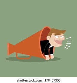 Vector illustration of business man with megaphone 