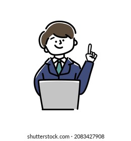 Vector illustration of business man pointing upward