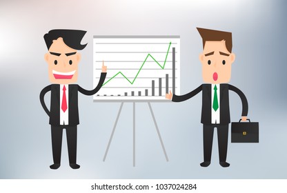 Vector Illustration of a business man presenting growth graph to the other business man
