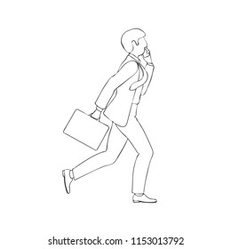 Vector illustration business  man running to work,linear design