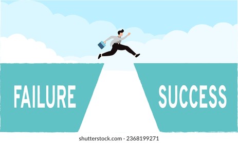 la ilustración vectorial del hombre de negocios comienza del fracaso al éxito. aumentar la motivación, el camino al éxito - Vector