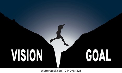 Vektor-Illustration des Geschäftsmanns starten von Vision zu Ziel. Motivation nach oben, der Weg zum Erfolg - Vektor