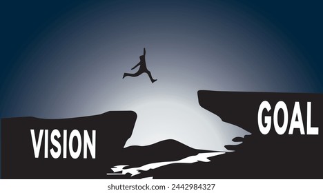 vector illustration of Business man start from vision to goal. move up motivation, the path to success - Vector