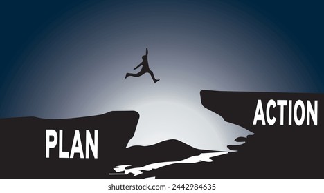 Ilustración vectorial del hombre de negocios comienza de plan a acción. sube la motivación, el camino al éxito - Vector	