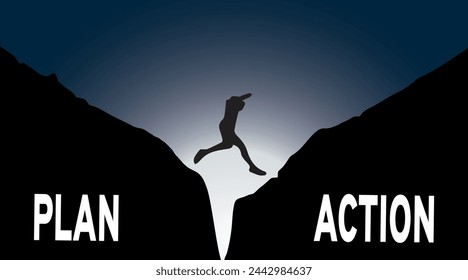 vector illustration of Business man start from plan to action. move up motivation, the path to success - Vector	