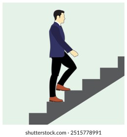 Vector illustration of a business man walk on the stairs. No handrail for fall prevention measure for safety in the office.