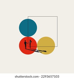 Vector Illustration of business man, woman shaking hands, symbolizing hiring a new employee, or accepting a new team member. Minimal illustration design style.