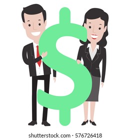 Vector Illustration of Business Man and Woman with Dollar Sign