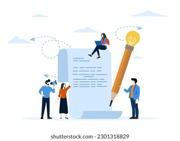 Vector illustration, business meeting and brainstorming, business concept for collaboration, finding new solutions, pencil with light bulb, brainstorming to come up with the best idea or solution.