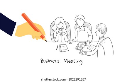 Vector illustration. Business meeting concept, doodle drawing design