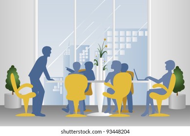 A vector illustration of business meeting in silhouette