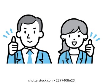 Vector illustration of business men and women doing thumbs up