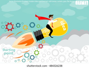 Vector illustration Business modern Idea and Concept. with lamps, rockets, gear, flat design.