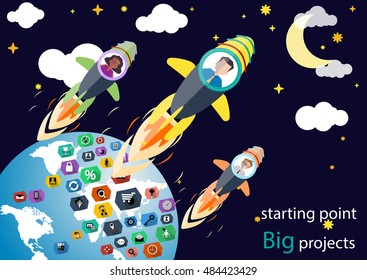 Vector illustration Business modern Idea and Concept. with rockets,World map,
moon,star,icon,flat design.
