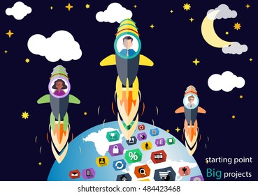Vector illustration Business modern Idea and Concept. with rockets,World map,
moon,star,icon,flat design.

