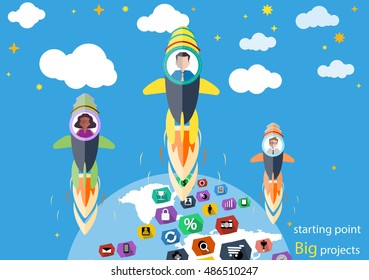 Vector illustration Business modern Idea and Concept. with rockets,World map, icon,flat design.