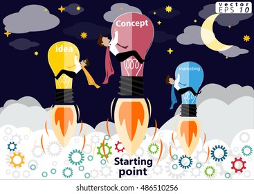 Vector illustration Business modern Idea and Concept. with lamps, rockets, gear,  moon,star,flat design.