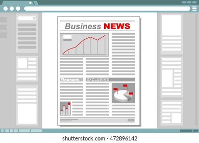 A vector illustration of business newspaper with browser window frame