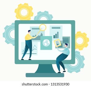 Vector illustration of business, office workers are searching the information, Person analyzing business data
