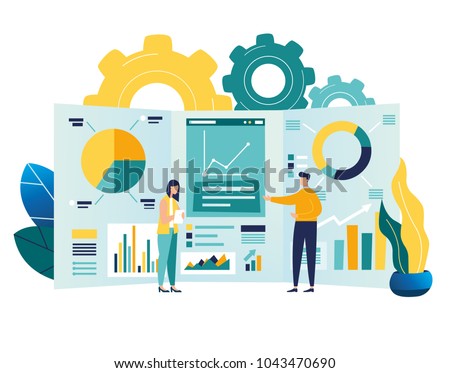 vector illustration of business, office workers are studying the infographic, the analysis of the evolutionary scale vector