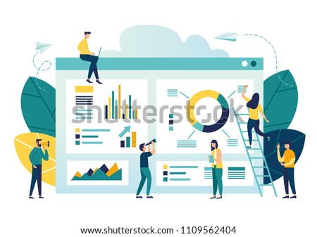 vector illustration of business, office workers are studying the infographic, the analysis of the evolutionary scale