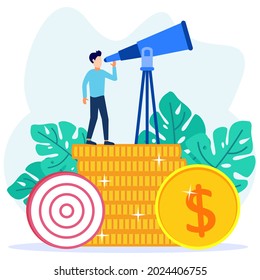 Vector illustration of business opportunity concept and catch target. Seek future plans for success using motivational inspiration as a scene to achieve a vision.