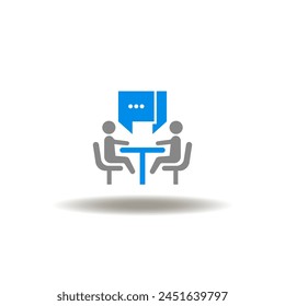 Vector illustration of business partners at table with speech bubbles. Icon of meeting. Symbol of discussion.