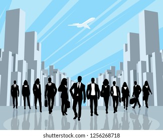 Vector illustration of business people in the city  