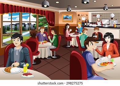 A vector illustration of business people having lunch together