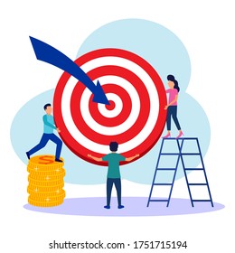 Vector illustration, business people involved in teamwork, success in building a business, advancing motivation, the path to achieving targets.