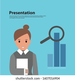 Vector illustration of business people making presentation. Business presentation concept design element in flat style.