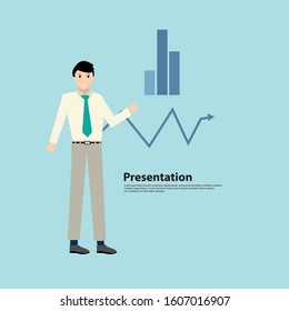 Vector illustration of business people making presentation. Business presentation concept design element in flat style.