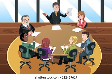 A vector illustration of a business people in a meeting in the office