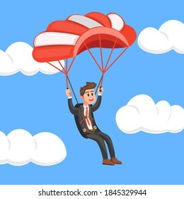 Vector illustration of business people parachuting 