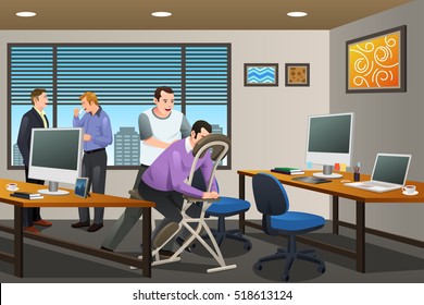 A vector illustration of Business People Receiving a Massage Therapy in the Office
