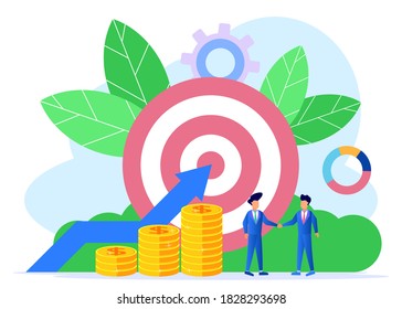 Vector illustration, Business people running towards their goal on target, motivation to go up, road to achievement, career to success.