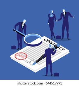 Vector illustration of business people signing contract. Business agreement concept flat style design.