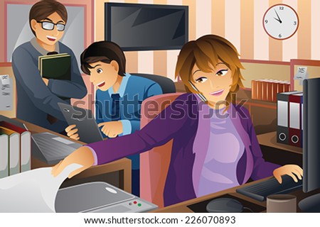 A vector illustration of business people working at the office
