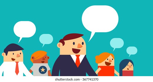 Vector Illustration Business Peoples and Speech Bubbles, Web Banner.