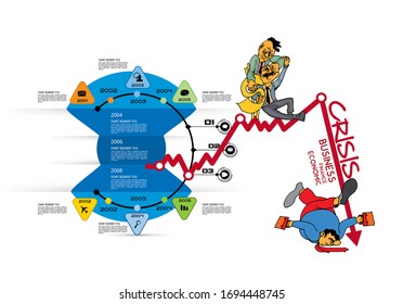 Vector illustration of business person and down arrow stocks graph
