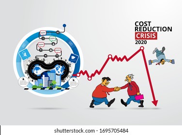 Vector illustration of business person and down arrow stocks graph