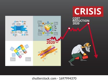 Vector illustration of business person and down arrow stocks graph