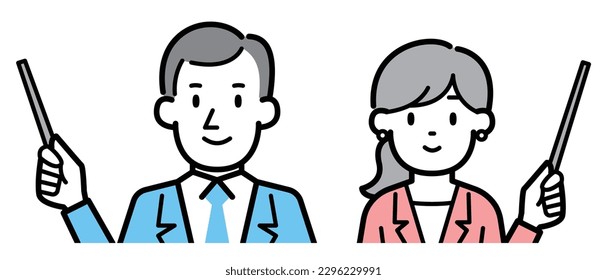 Vector illustration of a business person man and woman with a pointing stick