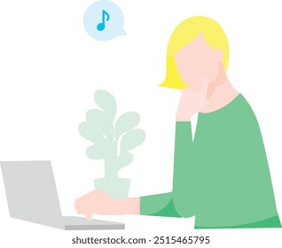 Vector illustration of a business person working remotely or a woman shopping online