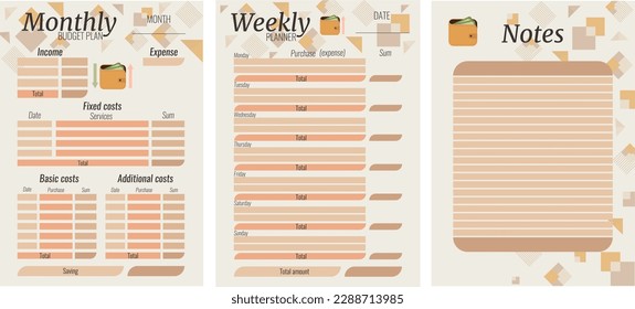 Vector illustration. Business planner. Income and expense planner