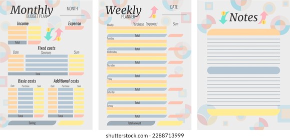 Vector illustration. Business planner. Income and expense planner