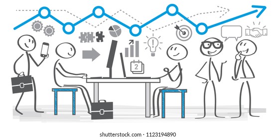 Vector illustration of business planning concept. Colleagues in a office working together