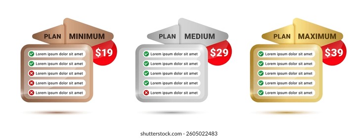 Vector illustration of business plans and web pricing table on white background