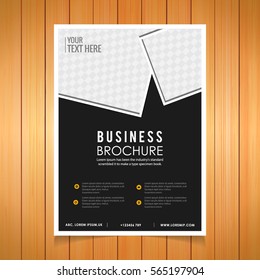 vector illustration of business presentation broucher design on a wooden background.