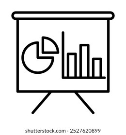 Ilustración vectorial de una presentación de negocios con gráficos y datos, que simboliza la estrategia y la planificación.